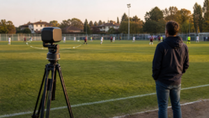 Telecamera AI motorizzata che segue automaticamente l’azione durante una partita di calcio