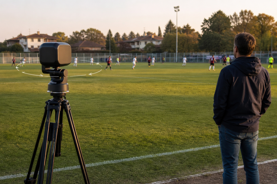 Telecamera AI motorizzata che segue automaticamente l&rsquo;azione durante una partita di calcio